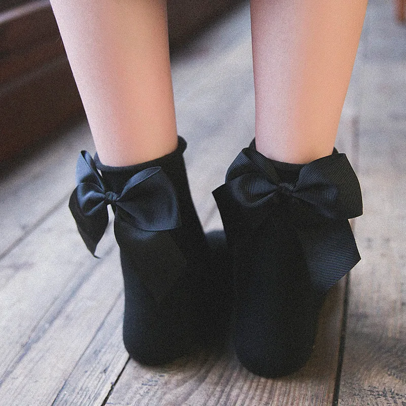 Женские ребристые однотонные носки женские с бантом и оборками длиной по