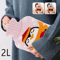 winter cartoon penguin hot water bottle pvc stress pain relief therapy hot water bag with knitted soft cozy cover hand warmer