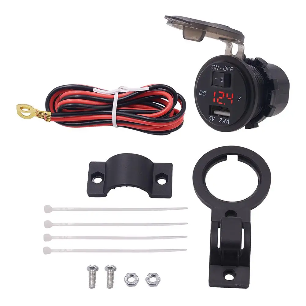 12V 2.4A USB Зарядное устройство + Вольтметр для автомобилей и мотоциклов мобильного