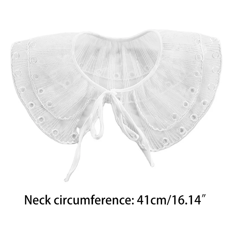 

Women Ribbon Bowknot False Fake Collar Double Layer Hollow Out Lapel Big Shawl Wrap Embroidery Elegant Necklace Capelet K3NF