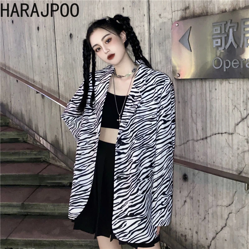 

Женские блейзеры Harajpoo, весна-осень 2021, новая Корейская версия, модный дизайнерский нишевый Свободный Топ в стиле Ins с принтом зебры
