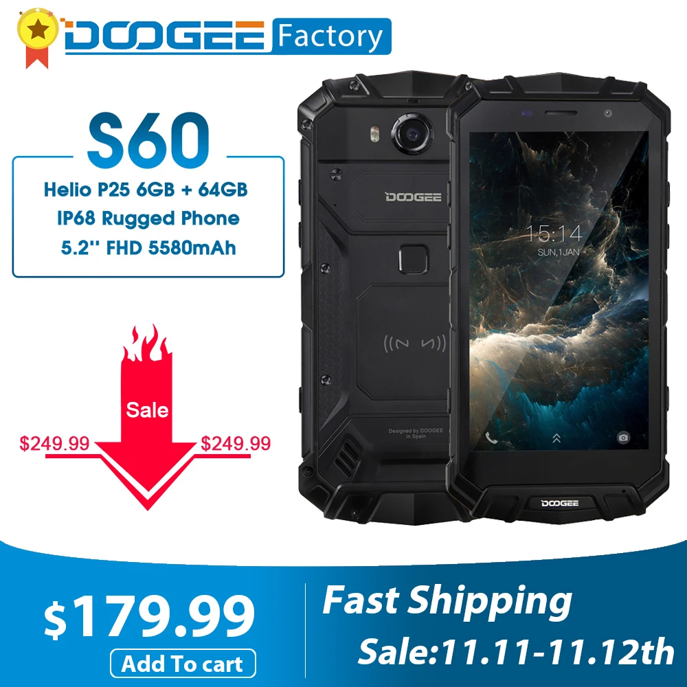 DOOGEE S60 6 ГБ + 64 Helio P25 смартфон на базе восьмиядерного процессора Беспроводной &