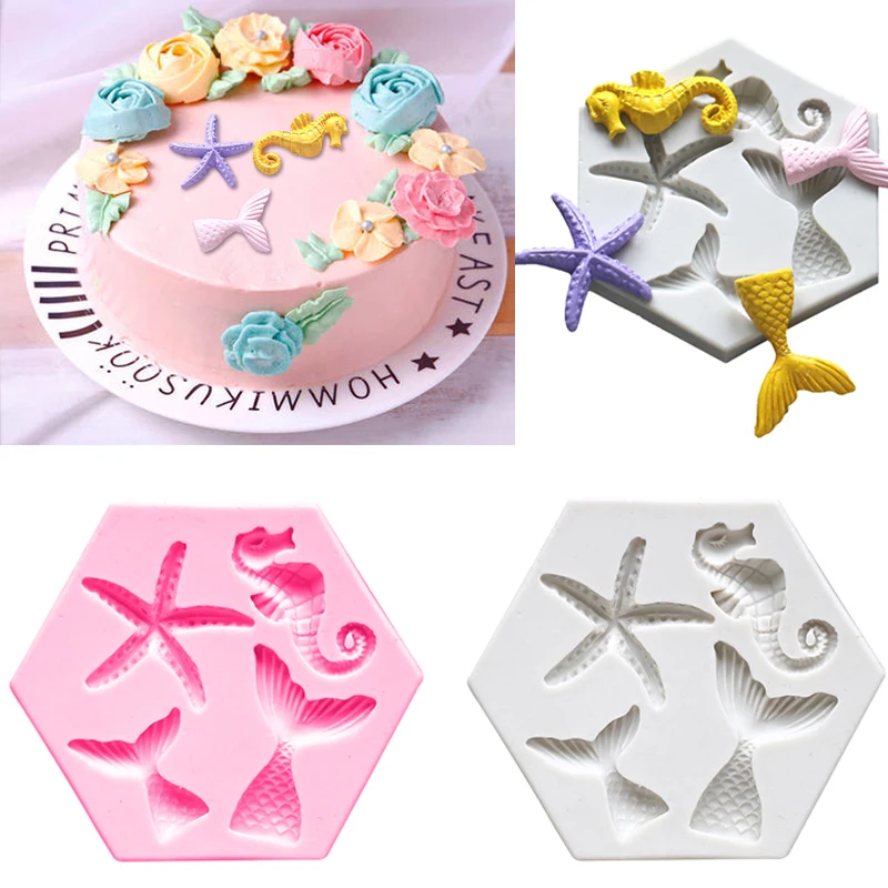 

В форме рыбьего хвоста русалки для маленьких SeaStar силиконовые формы Fondant (сахарная) Сахар формы для шоколадного торта пресс-формы для выпечк...