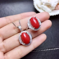 meibapj natural red coral jewelry set 925 sterling silver ring pendant necklace 2 piece suits fine wedding jewelry for women