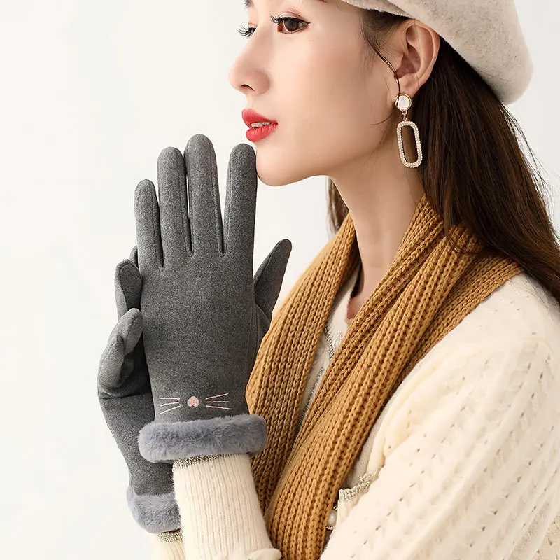 

2021 осень и зима перчатки без пальцев женские модные перчатки грелка для рук бархатные плотные перчатки для вождения Touch Derong