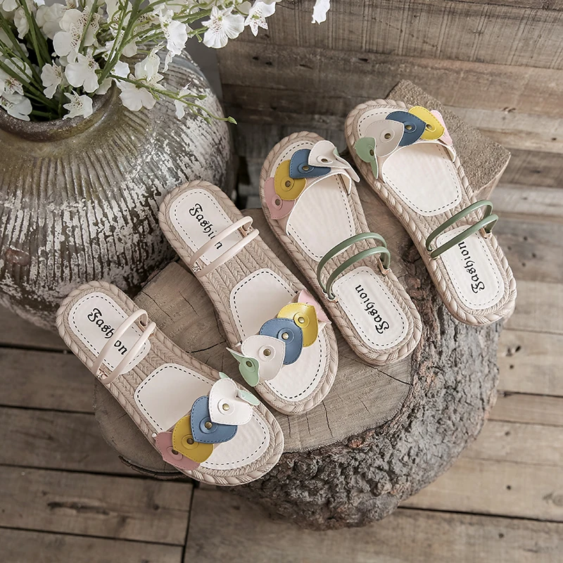 

Shoes Low Slippers Casual Lady Slides Beige Heeled Sandals Slipers Women Luxury Flat Girl Black 2021 Summer Soft Lace-Up Rubber