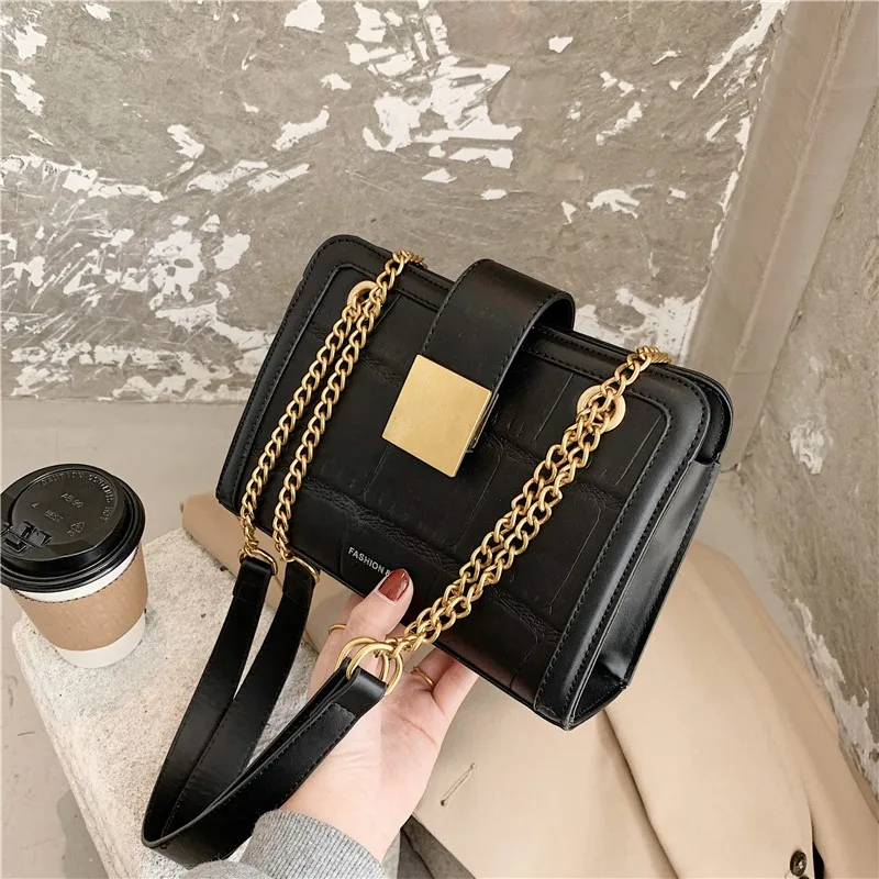 

MASK Women Bag Stone Pattern Chain Shoulder Messenger Bag High Quality Fashion Designer Brand Handbag Small Square Bag 2021New