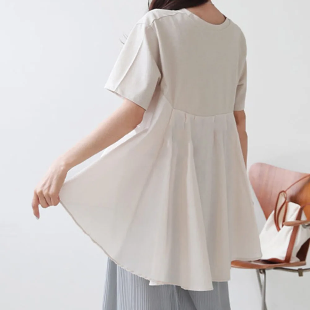

Designer Japan Style Women Shirt Oversize Plain Casual Loose Short Sleeve O Neck Asymmetric Shirts Tees Female Tops Summer