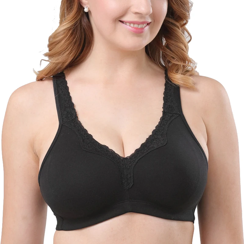 Размера плюс Для женщин полный охват без проволоки подкладки хлопок кружевной
