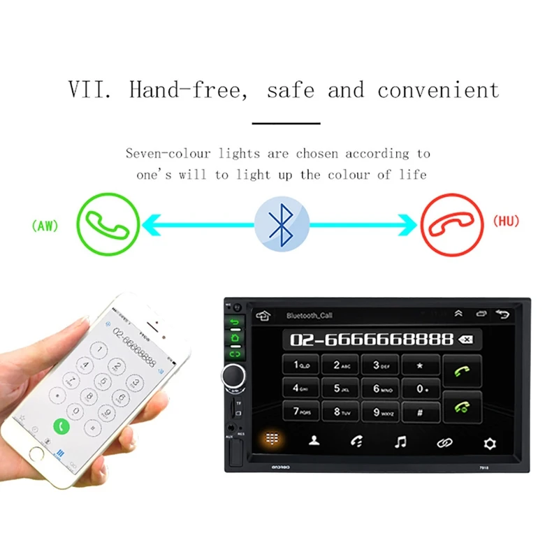 Android 8,1 автомобильный стерео gps Navi MP5 плеер двойной 2Din Wi-Fi 7 дюймов 4 ядра BT с 4LED Cam