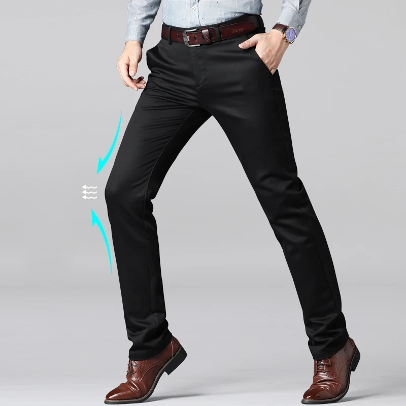 Plus Size 40 42 44 Men's Tencel Casual Pants Not Ash High Quality Fashion Business Straight Elastic Trousers Male Brand Clothes