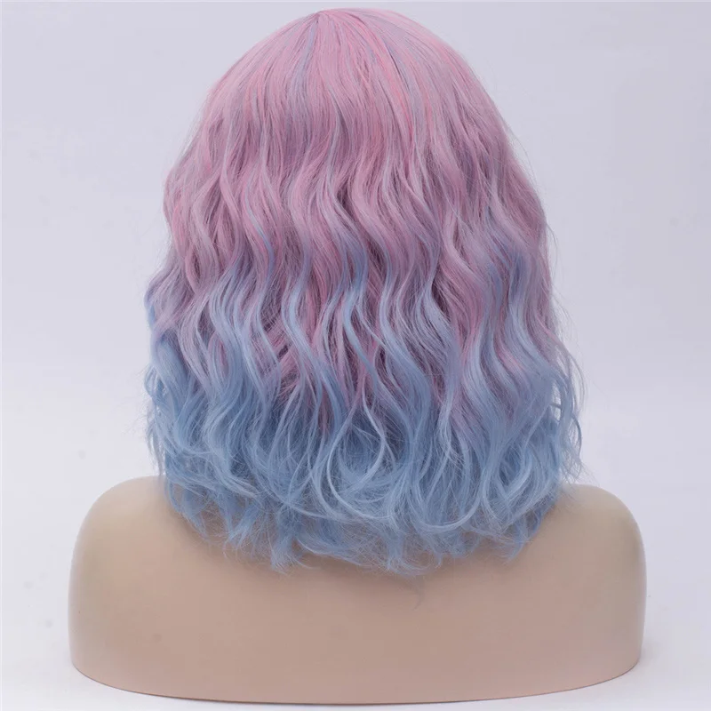 MSIWIGS Женские Двухцветные короткие розовые голубые парики короткие кудрявые 14 дюймов Синтетические волосы парик для черных белых женщин косплей боб парики - Цвет: Pink F1