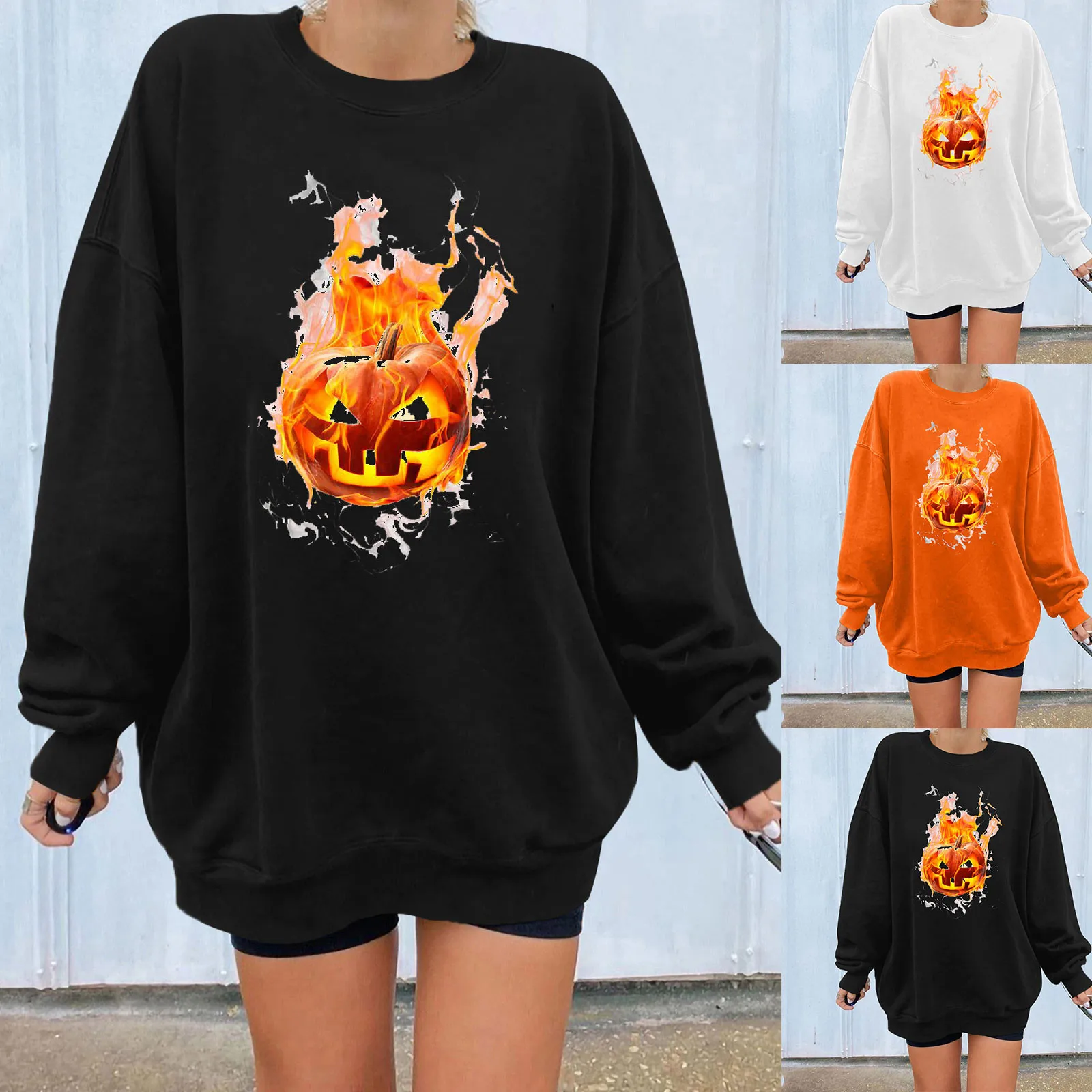 

Halloween Winter sweatshirt Fashion Women's Casual Long Sleeve Pumpkin Head Printed Ladies Sweatshirt Tops moletom