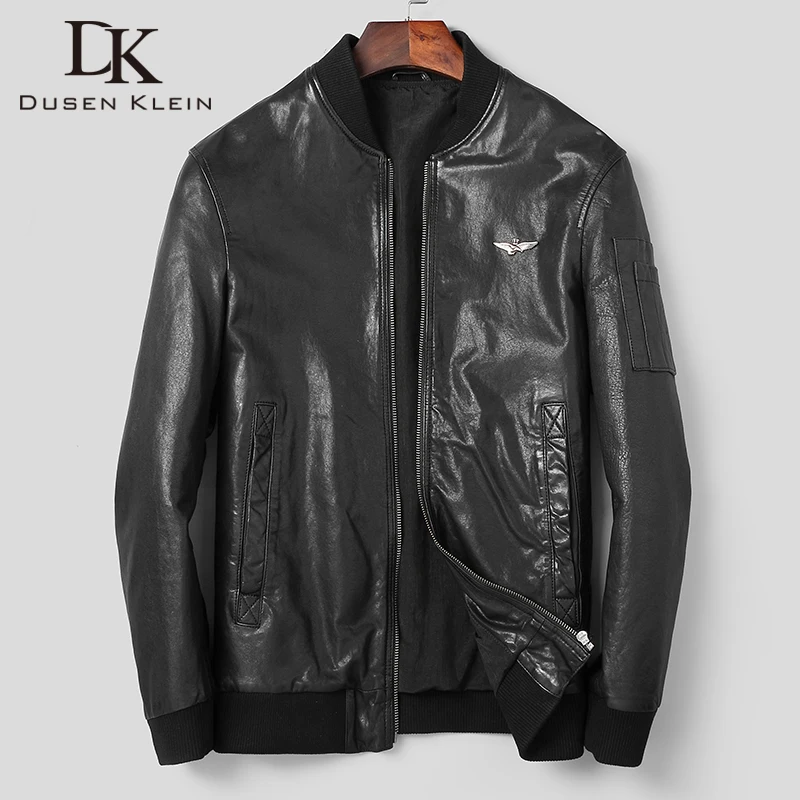 

Quality DK Good Vegetable Tannin Leather Sheepskin Coat Men Ribbed Cuff Autumn Black Casual Real Leather Jackets