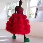 Шикарные красные платья из тюля с оборками, женское длинное платье-макси из тюля длиной до щиколотки 2020, вечернее платье для выпускного вечера для черных девушек, изготовление на заказ