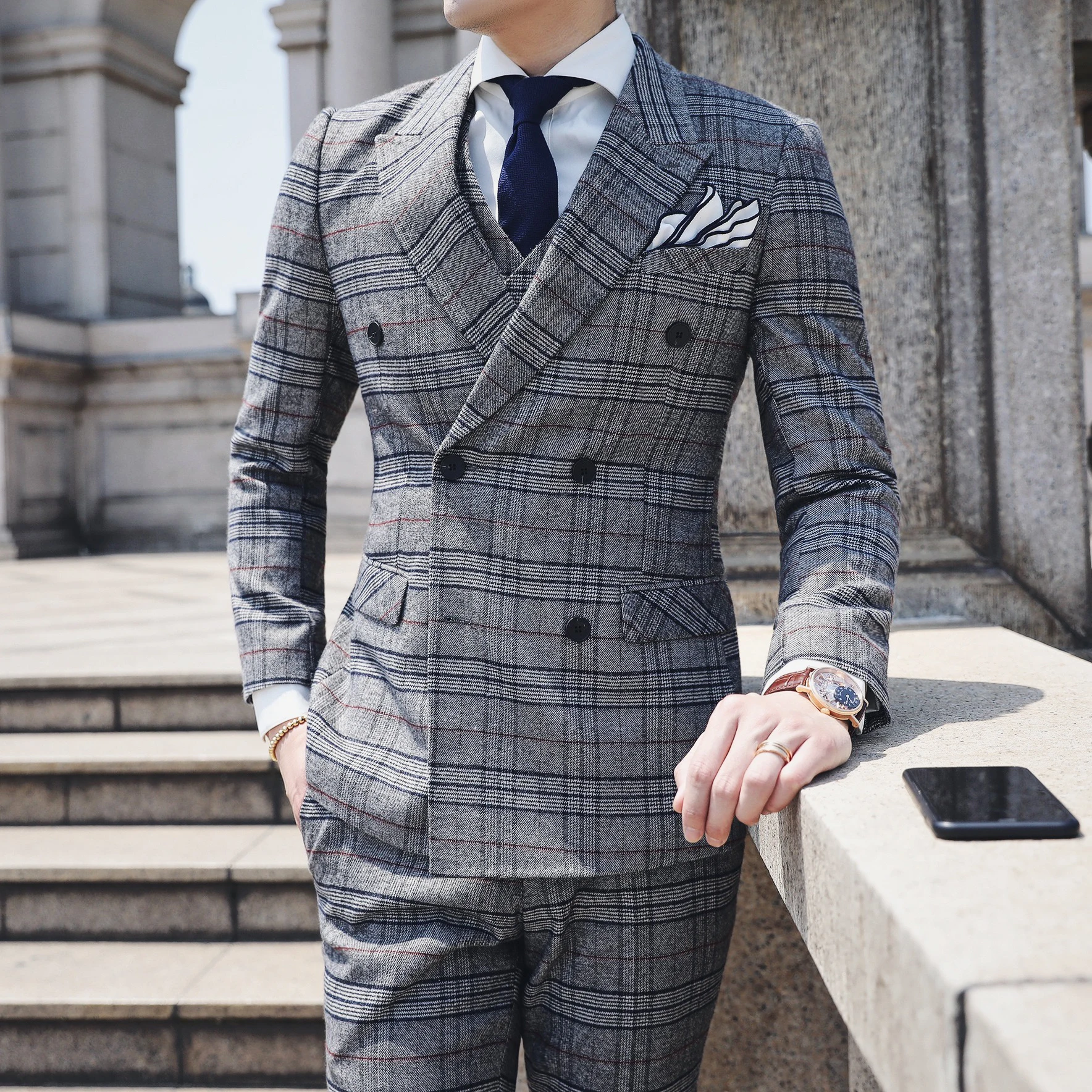 Doulbe приталенные Пиджаки мужские клетчатые элегантные костюмы мужской деловой