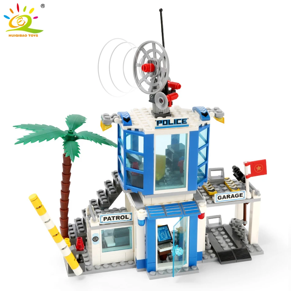 HUIQIBAO игрушки 4 в 1 городской полицейский участок строительные блоки DIY