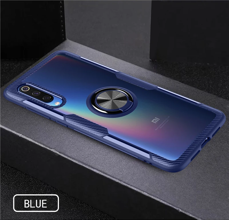 Прозрачный чехол для Xiaomi mi 9 8 SE mi 9 mi 8 mi 8 Pro Lite с кольцом и подставкой, прозрачный противоударный защитный чехол Xiaomi mi 9T mi 9 8 Pro - Цвет: Blue