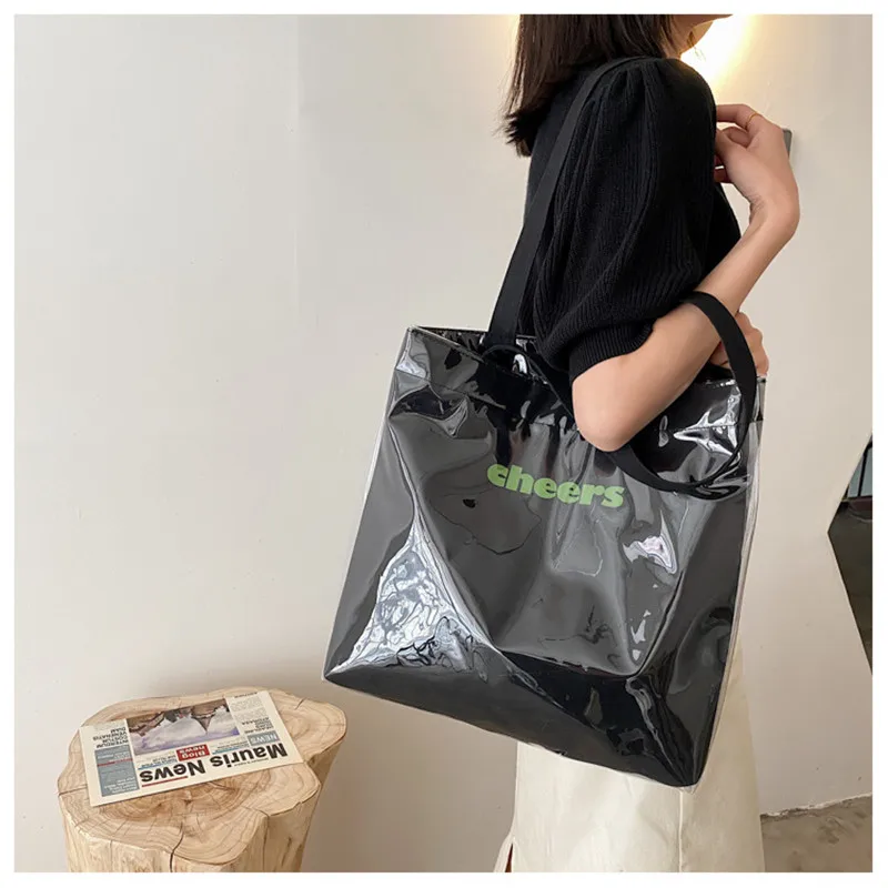 

Women's Shoulder Bag 2021Crossbody Brand Student Handbags Designer Original Transparent Summer Refreshing Canvas Tote Black