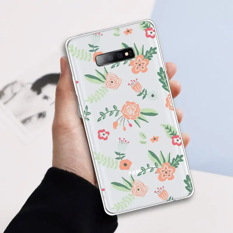 

Fashion Cute Retro Flowers Phone Case Transparent For Samsung Galaxy A 71 21s S note 8 9 10 plus 20 ultra