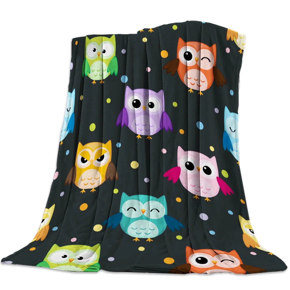 

Cartoon Animal Colorful Owls Flannel Fleece Bed Blanket Bedspread Coverlet Bed Cover Soft Lightweight Warm Cozy Blankets