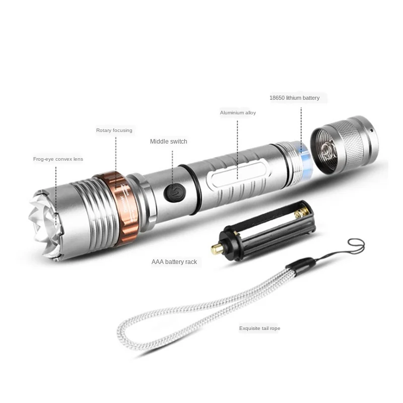 Powerful LED Flashlight Tactical Electric Torch T6 Zoomable 5 Modes Lanterna 18650 Rechargeable Battery Outdoor Camping | Лампы и