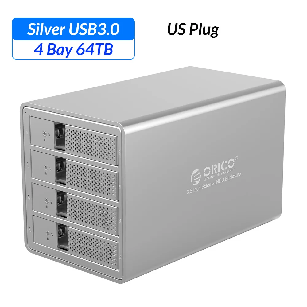 US Plug ORICO 4 отсека 3,5 дюйма USB3.0 для SATA HDD корпус с 150 Вт внутренний адаптер питания Поддержка 64 ТБ алюминиевый HDD док-станция - Цвет: US Plug