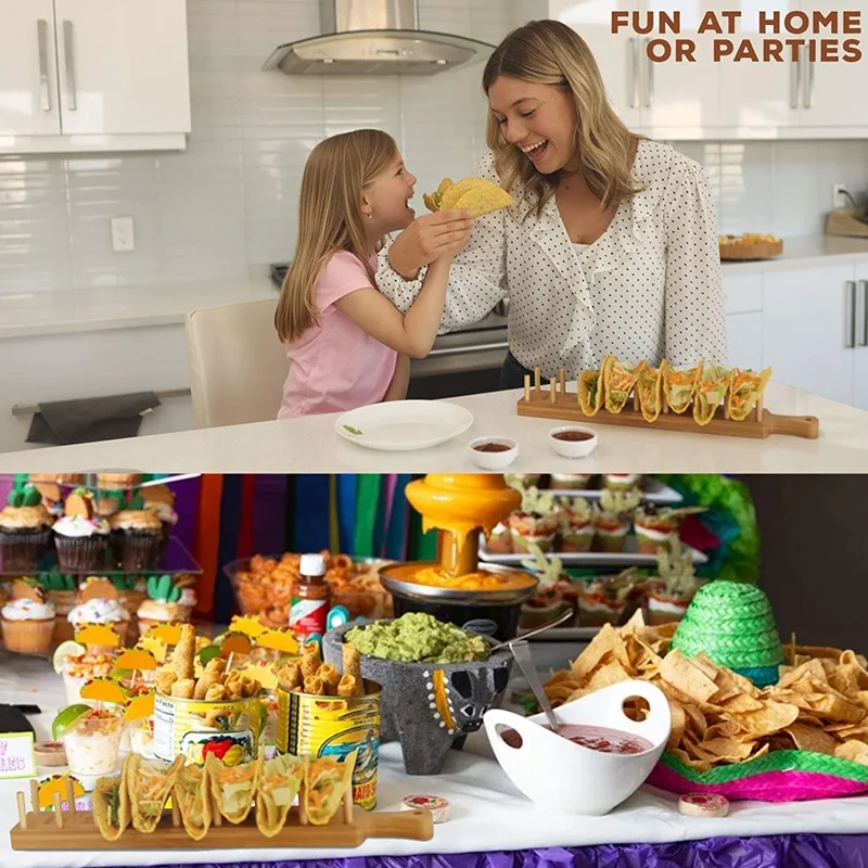 First Grade Bamboo Taco Tray and Appetizer Stand Up Holds 8 Soft or Hard Shell Tacos Also for Tortillas Burritos | Дом и сад