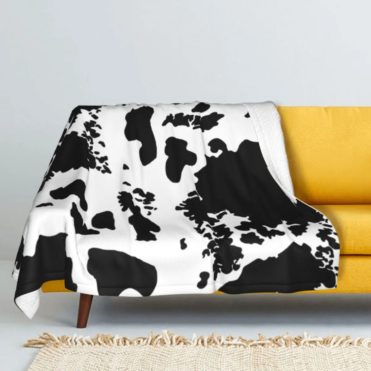 

Black White-Cowhide-Print-Patter Winter Thicken Cashmere blankets Lamb Blanket Coral fleece Throw blanket warmth bedclothes Sofa