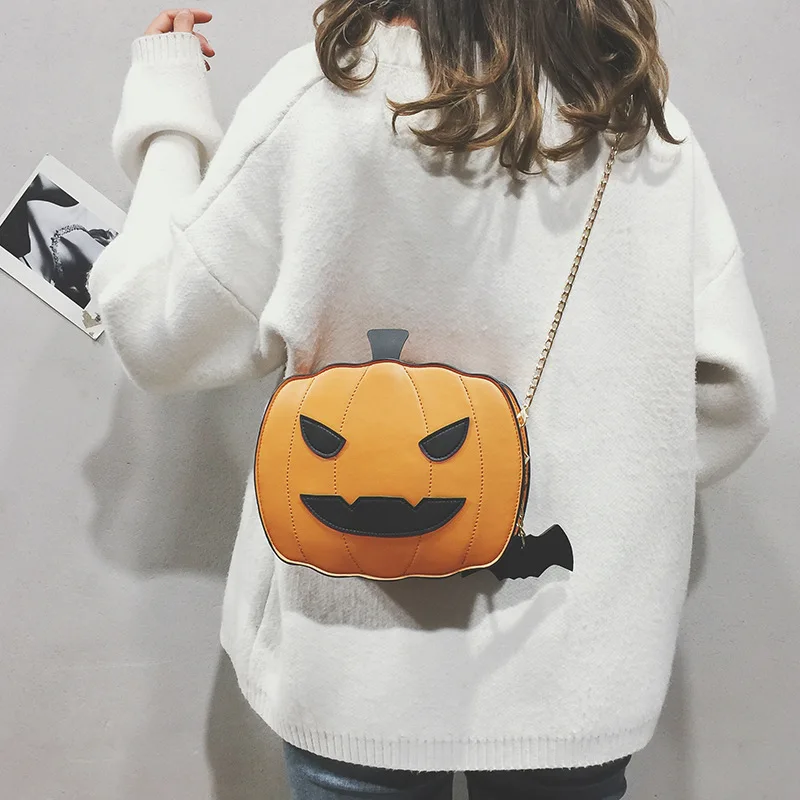 

2019 Halloween Pumpkin Shoulder Crossbody Bag High Quality PU Leather Women Fashion Style Small Chain Messenger Bags YJ317