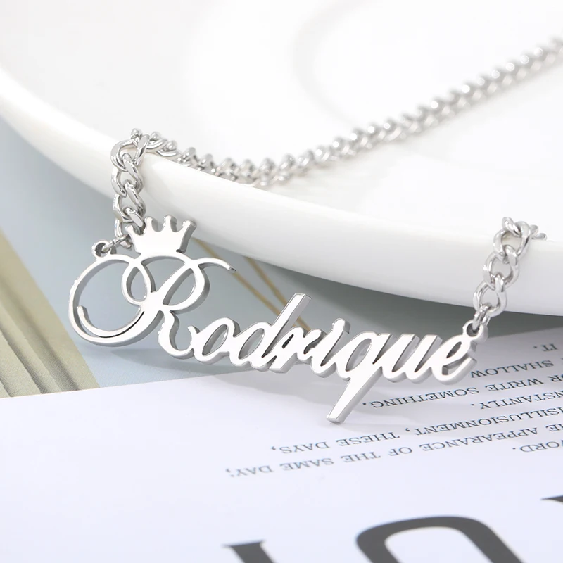 Модное ожерелье с именем короны кубинская цепь винтажная курсива шрифт