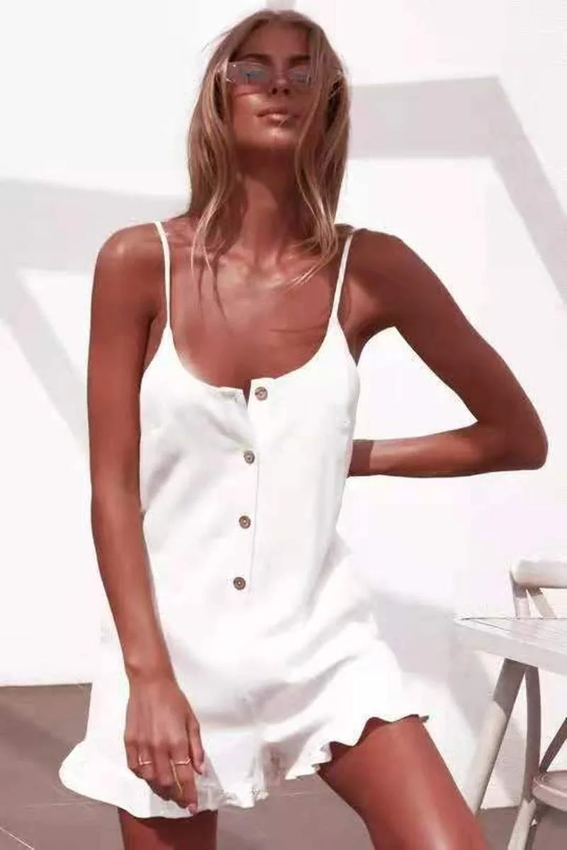 

Seaside Holiday Style Bohemian Ruffled Cotton and Linen Sling Loose Fashion Casual Dresss for Women Falda femenina A363