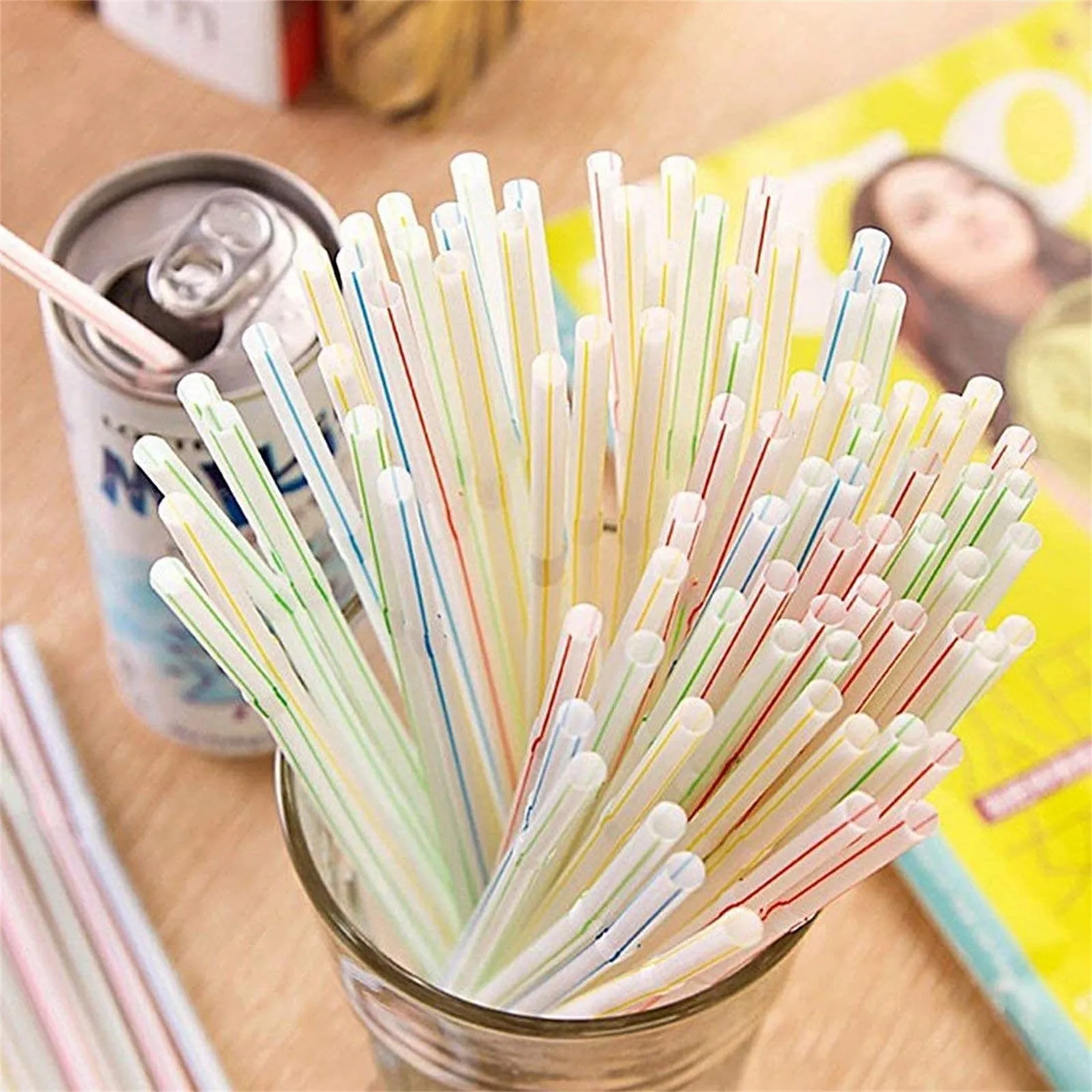 

900pcs Plastic Drinking Straws 8 Inches Long Multi-colored Striped Bedable Disposable Straws Party Multi Colored Rainbow Straw