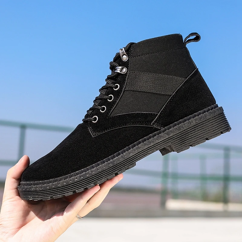 Ботинки мужские из флока Нескользящие на шнуровке повседневные винтажные в