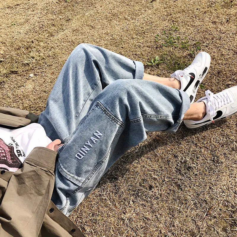 

Pants men's loose fitting jeans men's Capris Student Korean straight tube trend versatile wide leg men's pants summer thin