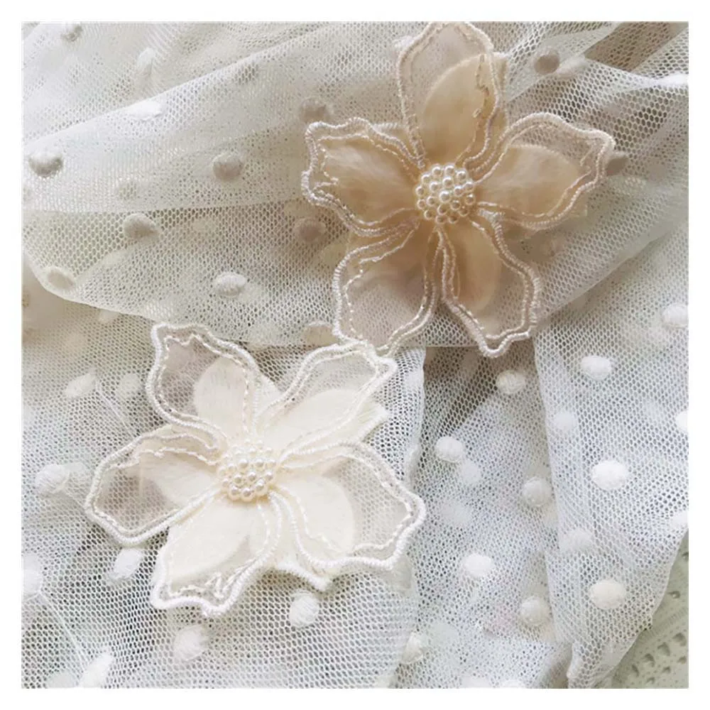 

Аппликации с жемчужными цветами, 10 шт., бусины из абрикосовой органзы, вышивка, цветочные нашивки для платья, одежды, ремонт, отверстия, ширин...