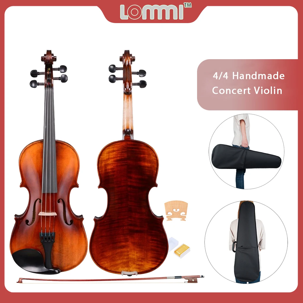 LOMMI Concert 4/4 Full Size Handmade Violin Stradivari Copy Fiddle W/ Brazilwood Bow Rosin Bridge String Case Power Tone Violin enlarge