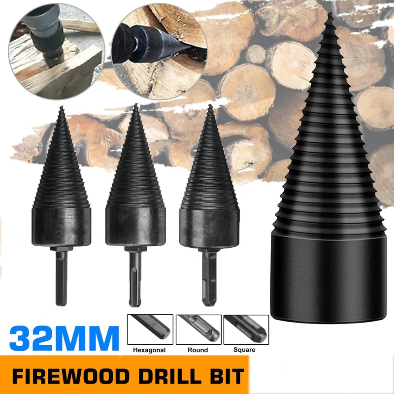 

Firewood Chop Wood Drill Bit Splitting Tool Cone Log Splitters Wood Breaking Machine Shank Split Cone Drill Bit Camping Tool