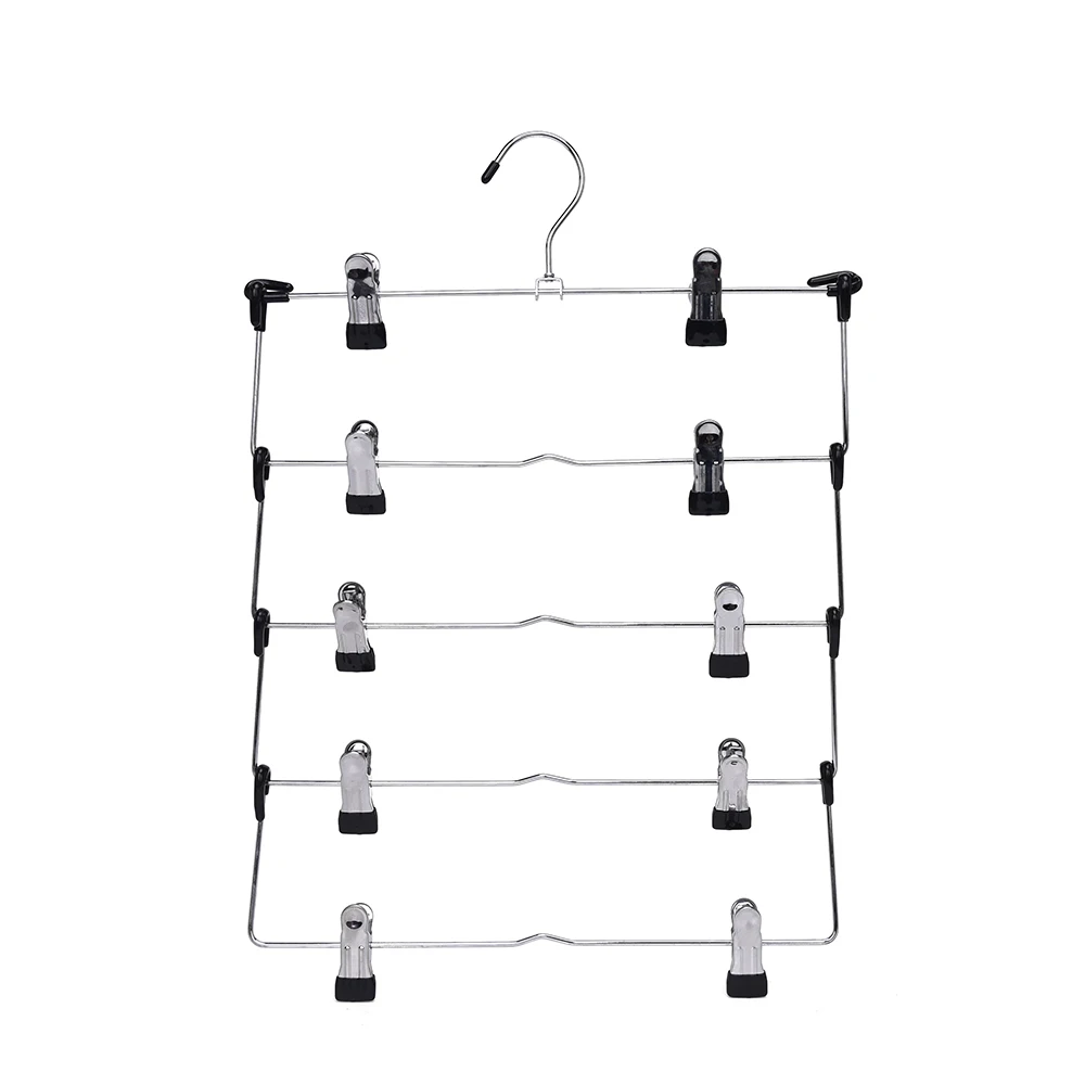 

5 Layers Foldable Space Saving Skirt Hanger Clips Pants Rack Wardrobe Non-Slip Metal Hangers Skirt Clothes Organizer