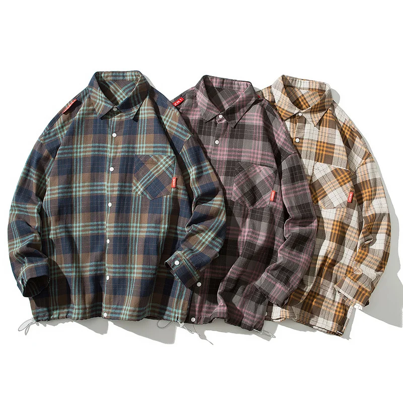 Мужская рубашка в клетку модная Осенняя с длинными рукавами Повседневная на