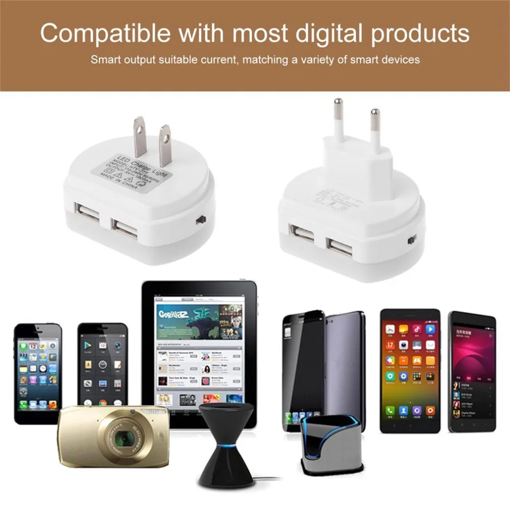 Ночная Светодиодная лампа с двойным USB настенным зарядным устройством