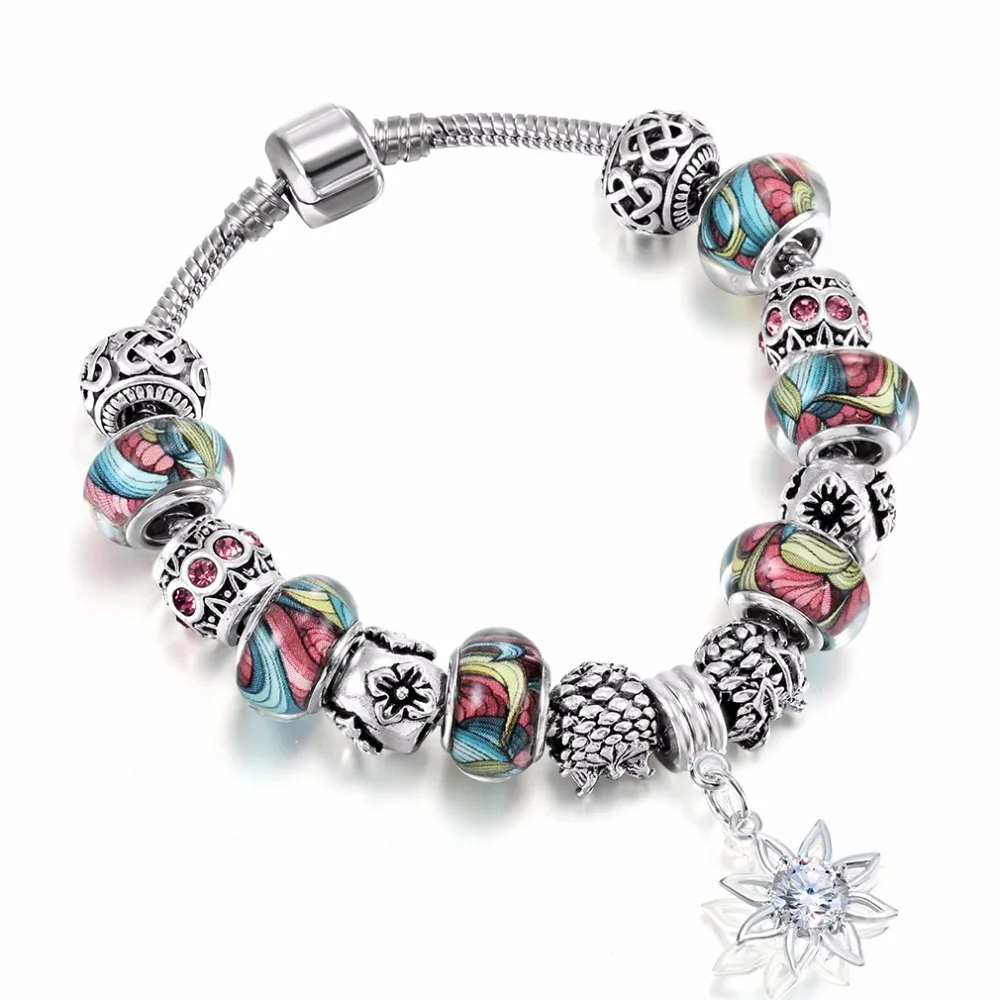 Kinitial Мода Собака След Цветок Муранского Стекла и Хрустальные Европейские Шарики