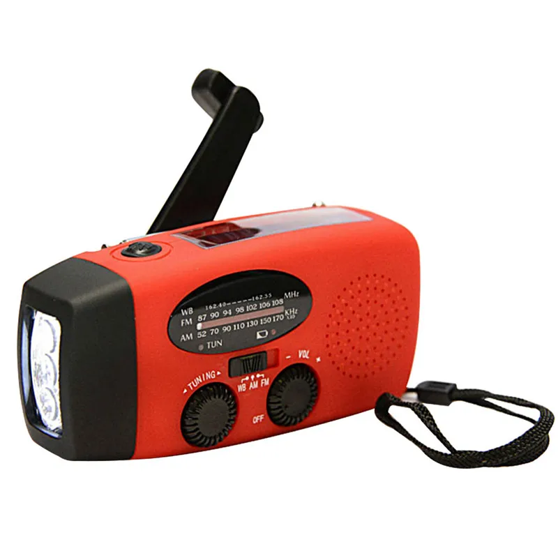 

Solar hand crank dynamo self powered AM/FM/NOAA radio mobile phone charger portable power bank LED light flashlight USB output