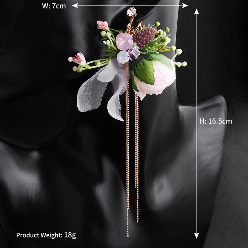 

Miallo 2019 Fashion Wedding Simulation Flowers Earrings Rhinestone Bridal Artificial Flowers Pink Drop Earrings for Bride