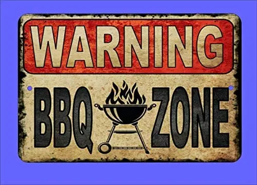 

Vintage Warning BBQ Zone Backyard Patio Grill Metal Sign Indoor Metal Wall Panel Retro Vintage Mural Dimensions 20x30 cm