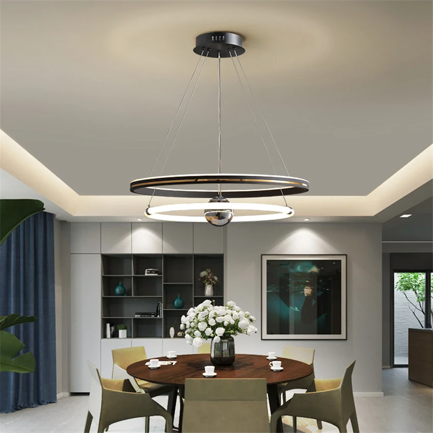 

Nordic Double Ring LED Art Ceiling Lights Dining Room Living Room Study Simple Modern Wrought Iron Acrylic Design Ceiling Lamps