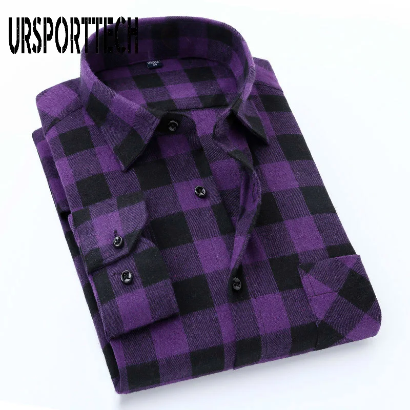 Quality Flannel Plaid Men Shirt Cotton Spring Autumn Casual Long Sleeve Dress Shirts Soft Comfort Slim Fit Button Down Clothes