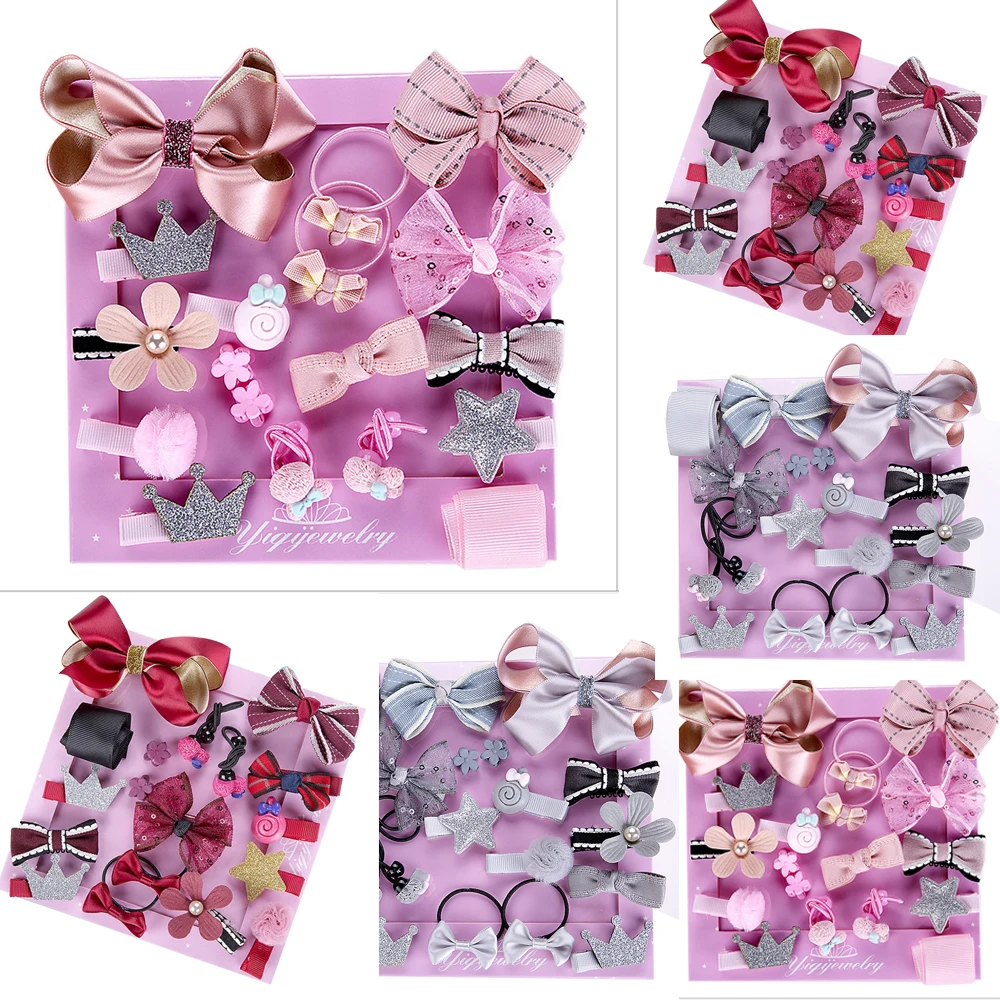 

18PCS/Set Fashion Cute Kids Hairpin Set Baby Girls Headwear Bowknot Flowers Motifs Hair Clip Set Princess Cute Hairpin