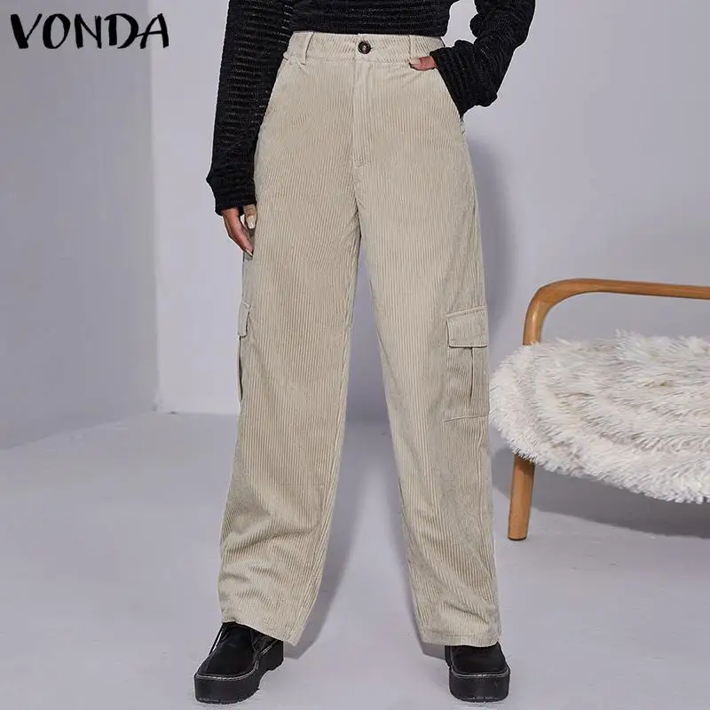 

Women Corduroy Pants Casual High Waist Wide Leg Pants 2022 VONDA Vintage Straight Long Trousers Hosen Damen Femininas Oversized