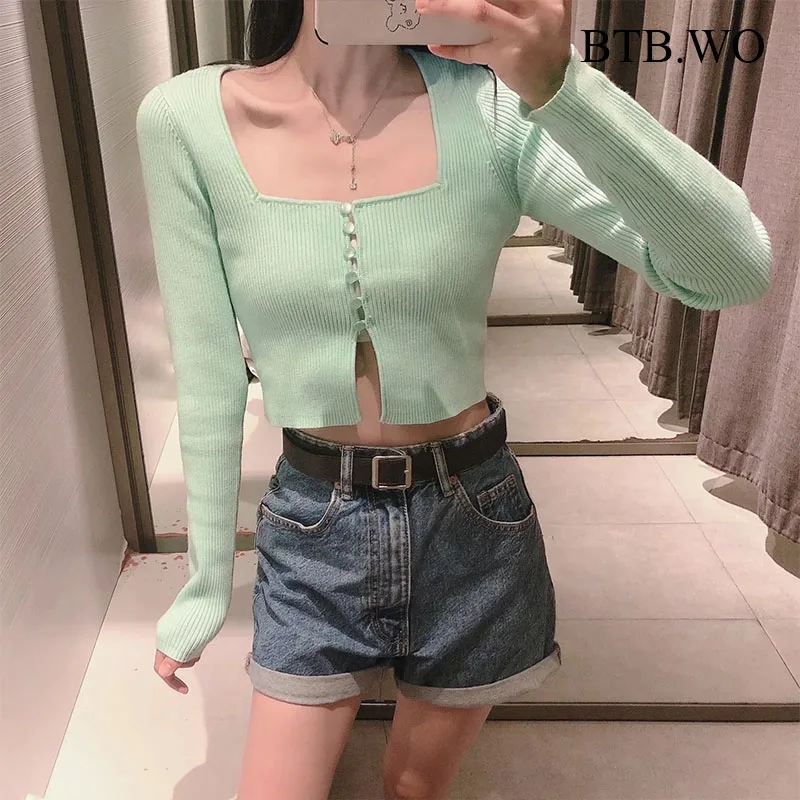 

BTB.WO Za Cardigan Sweater Fashion Sweet Buttons Knitted Sweater 2021 Spring Long Sleeve Casual Female Outerwear Chic Tops